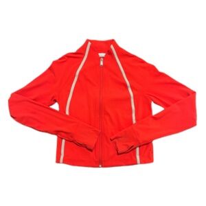 Athleta Vibrant Red Transcend Full Zip Crop Jacket with Tan Stripes